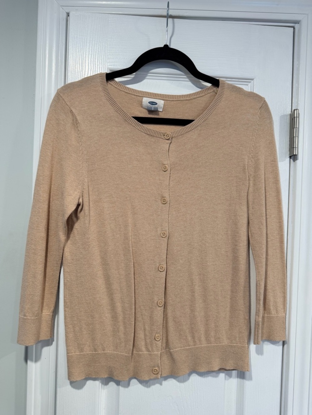 Old Navy Size S Tan Khaki Lightweight Cotton Crew Neck Button Cardigan Sweater